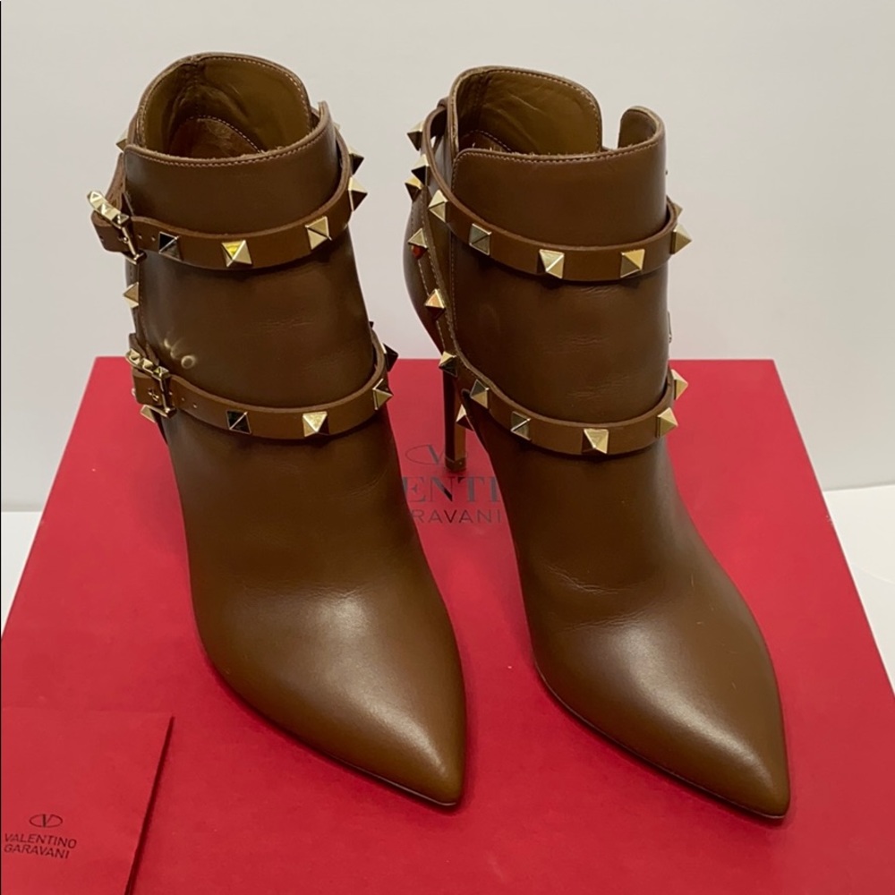 Valentino Garavani Calfskin Ankle Booties Brown